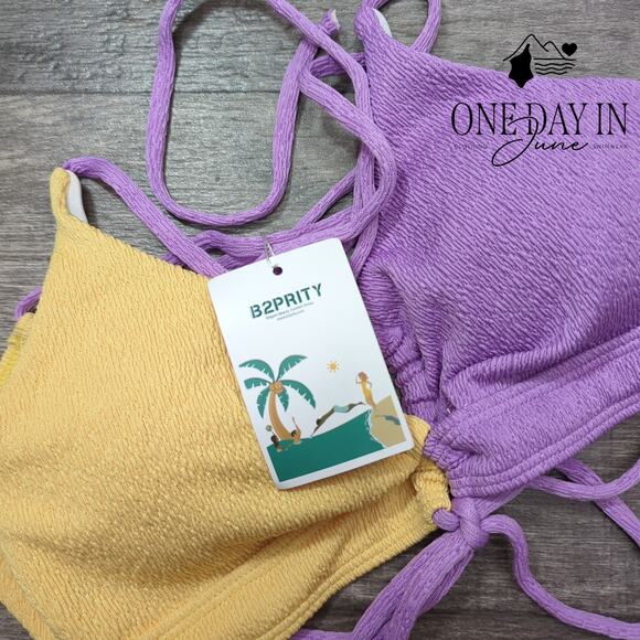 B2Prity Textured Tie Side Tie Back Keyhole Bikini Swimsuit Size M - Picture 3 of 6